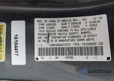 2010 Acura Tl 3.5 из США, поврежденный, VIN 19UUA8F25AA010073